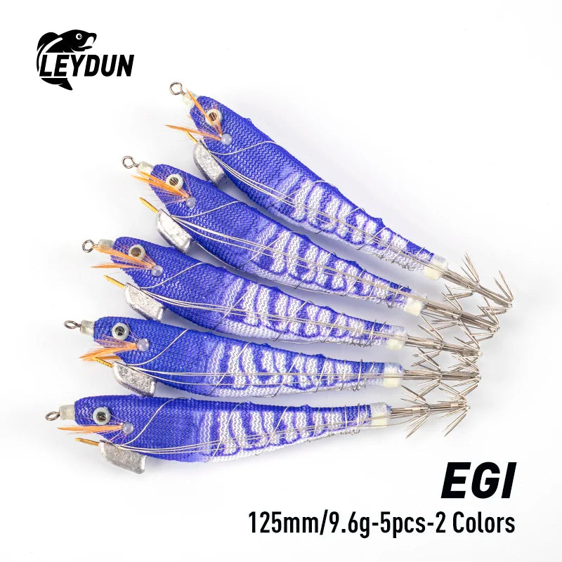 Luminous Squid Jig Wood Shrimp Egi Purple Deep Sea Cuttlefish Hanchi Egi 5Pcs/Set Fishing Lures Saltwater Baits