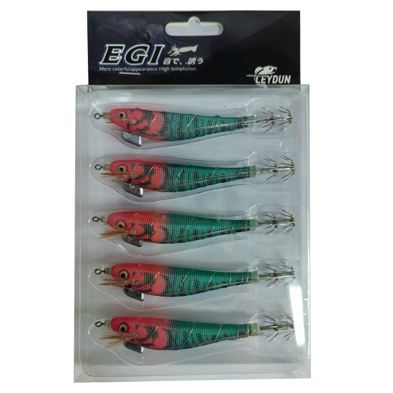 Luminous Squid Jig Wood Shrimp Egi Purple Deep Sea Cuttlefish Hanchi Egi 5Pcs/Set Fishing Lures Saltwater Baits