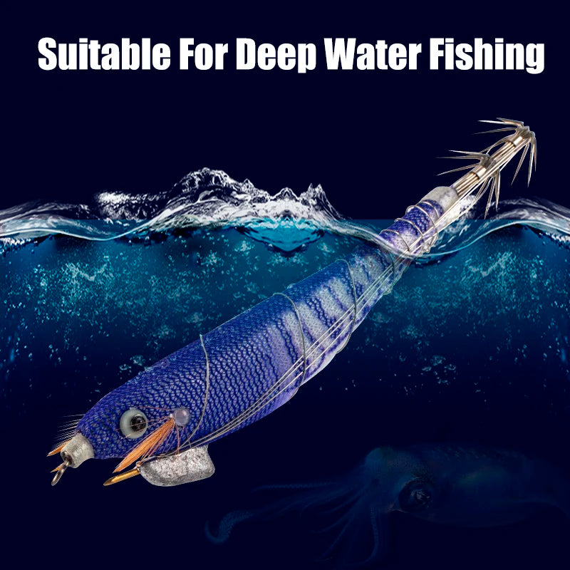 Luminous Squid Jig Wood Shrimp Egi Purple Deep Sea Cuttlefish Hanchi Egi 5Pcs/Set Fishing Lures Saltwater Baits