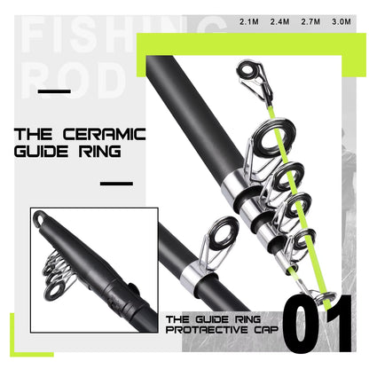 Carbon Fishing Rod 2.1-3.0M Telescopic Fishing Rod Baitcasting Rod Portable Leisure Fishing Rod Saltwater Fishing