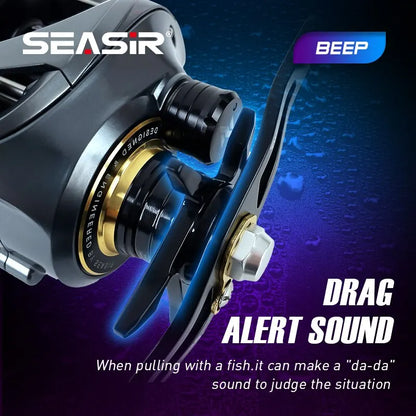 Cast-X baitcasting reel with dual aluminum spools and carbon fiber grip