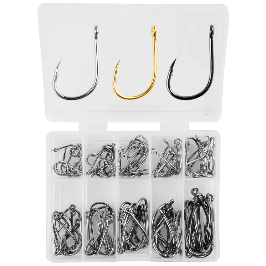 100Pcs Fishing Hooks Set Carbon Steel Single Circle Fishing Hook Fly Fishing Jip Barbed Carp Hooks Sea Tackle Accessories