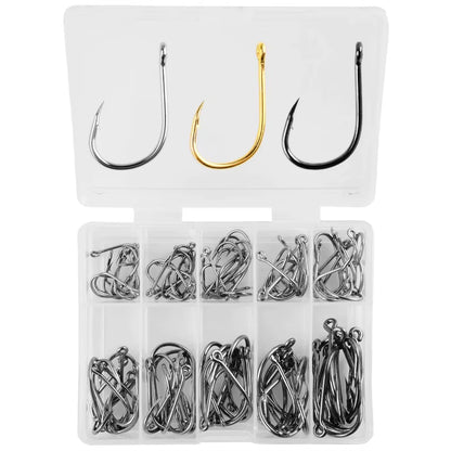 100Pcs Fishing Hooks Set Carbon Steel Single Circle Fishing Hook Fly Fishing Jip Barbed Carp Hooks Sea Tackle Accessories