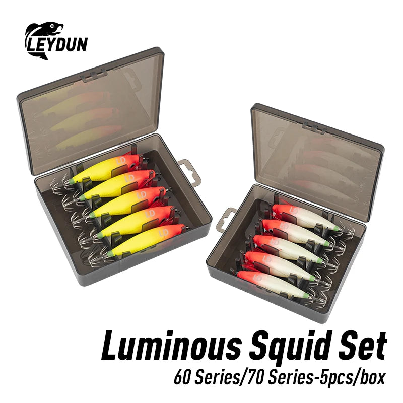 Luminous Horizontal Squid Jig Wood Shrimp Squid Hook 5Pcs Fishing Lures  Octopus Cuttlefish Shrimp Saltwater Baits