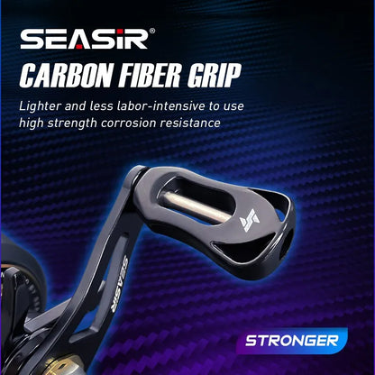 Cast-X baitcasting reel with dual aluminum spools and carbon fiber grip