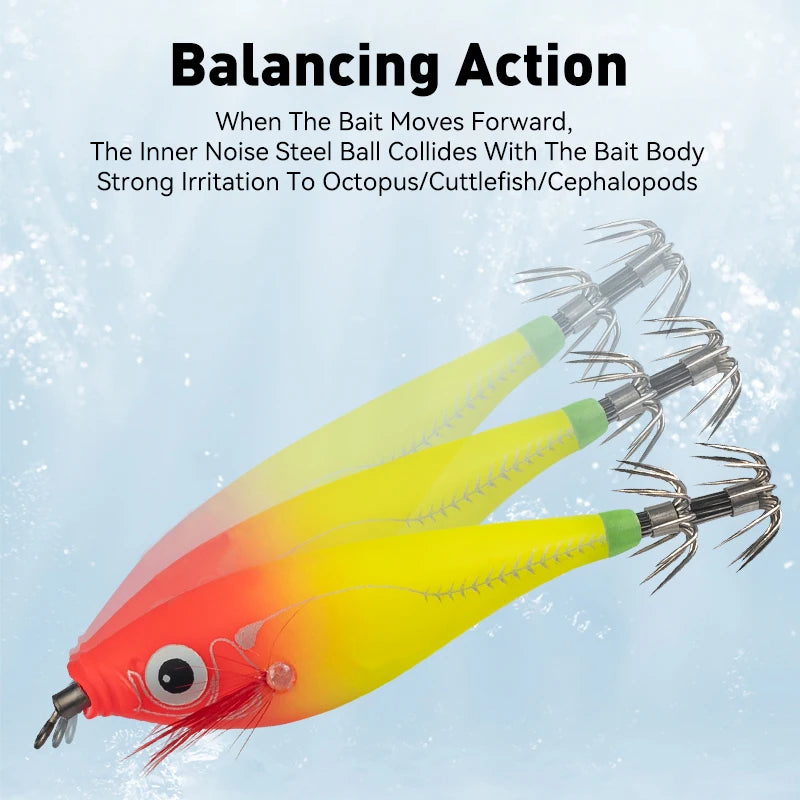 Luminous Horizontal Squid Jig Wood Shrimp Squid Hook 5Pcs Fishing Lures  Octopus Cuttlefish Shrimp Saltwater Baits
