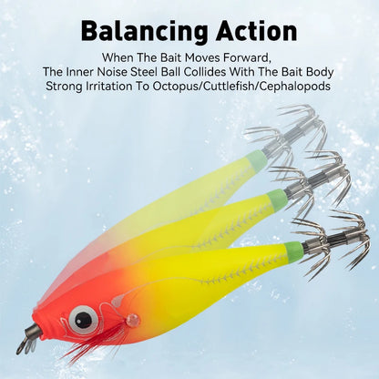 Luminous Horizontal Squid Jig Wood Shrimp Squid Hook 5Pcs Fishing Lures  Octopus Cuttlefish Shrimp Saltwater Baits