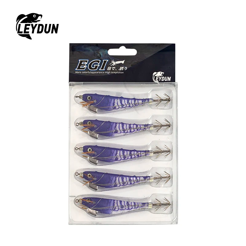 Luminous Squid Jig Wood Shrimp Egi Purple Deep Sea Cuttlefish Hanchi Egi 5Pcs/Set Fishing Lures Saltwater Baits