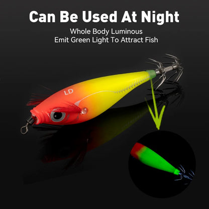 Luminous Horizontal Squid Jig Wood Shrimp Squid Hook 5Pcs Fishing Lures  Octopus Cuttlefish Shrimp Saltwater Baits