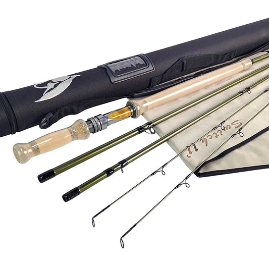 11 foot 6 inch switch fly rod, 4-piece fast action graphite for spey and single hand casting.